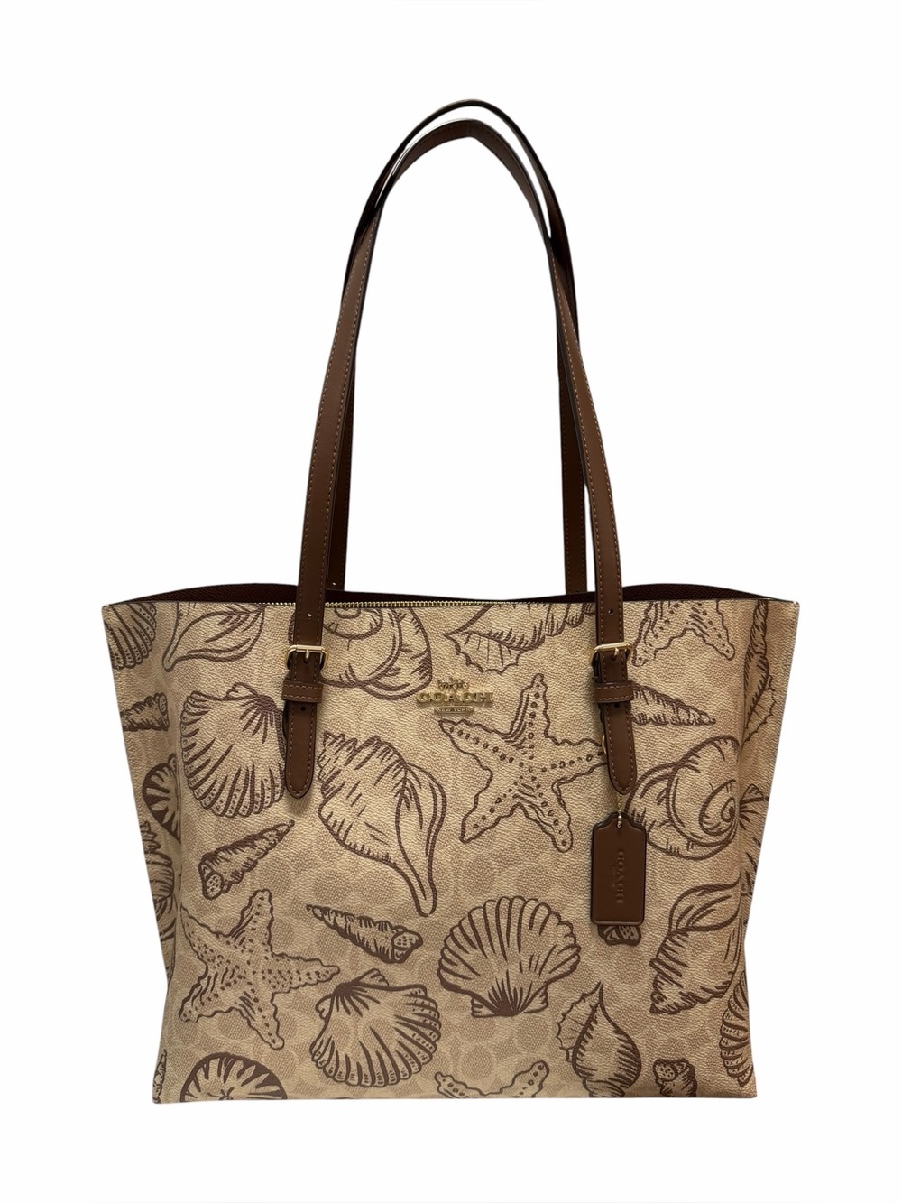 Coach Tan/Brown Seashells Textured Leather Tote Handbag